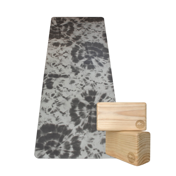 Pack Eco Mat de Yoga Shibori Grey + 2 Bloques de Madera